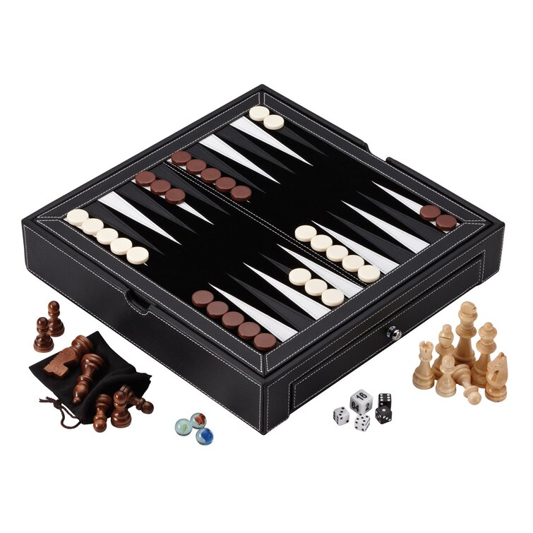 Black Black 5 in 1 - Chess, Checkers, Backgammon Table, Chinese Checkers  and Dice Games